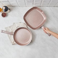 Gris Biogranit Yapışmaz Tava Seti, 2 Parça, Pembe Altın, Sağlıklı Yapışmaz Kaplama, Çizikl