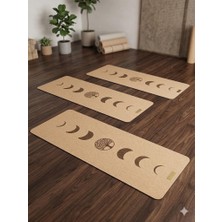 Mantar Yoga Matı, Ay Evreleri ve Hayat Ağacı Desenli, Doğal Renk, Meditasyon ve Yoga Için