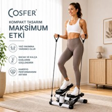 Cosfer Stepper Egzersiz Aleti – Step Kardiyo ve Bacak Çalıştırma Cihazı Direnç Lastikli