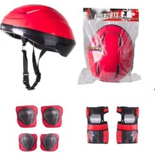 Çocuk Kask Dizlik Dirseklik Koruyucu Set 7 Parça, Kırmızı, Unisex