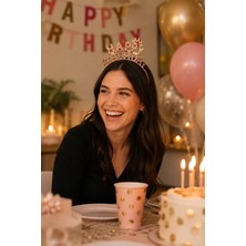 Dodomar Rose Happy Birthday Taç Taşlı Görünümlü Doğum Günü Parti Aksesuarı