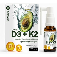 Asbien D3+K2 Avokado Yağlı Sıvı Takviye | Yüksek Emilimli Vitamin D3 ve K2 Içeren Oral Sprey