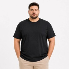 Velmora Fashion Erkek Battal Big Size Basic Tişört Bisiklet Yaka Rahat Kalıp T-Shirt - Siyah
