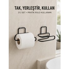 Epilons 2’li Duvara Yapışkanlı Tuvalet Kağıtlığı Siyah Metal Pratik Rulo Tutucu