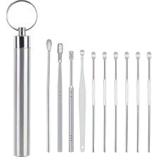 10 Parçalı Paslanmaz Çelik Kulak Temizleme Seti, Taşınabilir Kir Temizleyici Kit, 10CM
