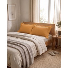 PureText %100 Ranforce Pamuk Volanlı Yastık Kılıfı Seti Sarı 50 x 70 cm Düz Desenli