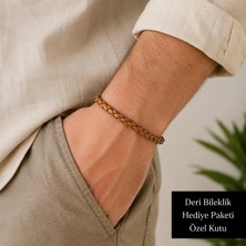 Herşey Nota Wristane Örgü Deri Erkek Bileklik – Çelik Detaylı Taba