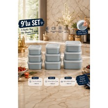 Porsima 5317 Kilitli Sızdırmaz Kapaklı Hava Tahliye Contalı Çok Amaçlı 3lü Kare Erzak Yiyecek Saklama Kabı Seti  Mavi- 500-900-1500ML