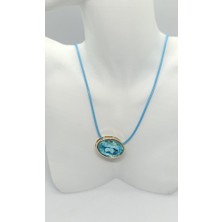 Nd Jewelry Aqua Mavi Deri İpli Taşlı Asansörlü Kolye (max 60 cm)