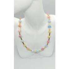 Nd Jewelry Cube Gold Renk Pastel Taşlı Kolye (43+5 cm)