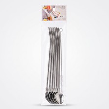 Ttt 6'lı Kaşıklı Pipet Seti - Metal - Pipet Temizleme Fırçası