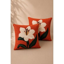 Yelay Home Zambak Çiçeği Desenli Turuncu Dekoratif Koltuk Yastık Kırlent Kılıfı 2’li Set