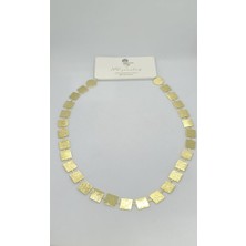 Nd Jewelry Texture Gold Renk Dokulu Kare Plaka Kolye (40+5 cm)