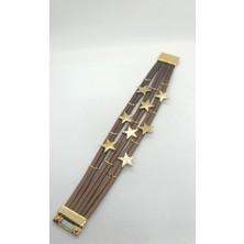 Nd Jewelry Stella Kahverengi Deri Gold Yıldızlı Mıknatıslı Bileklik (19 cm)