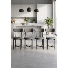 Bezos Sandalye 4 Adet Keten Kumaş Metal Ayak Modern Mutfak Sandalyesi Cafe Balkon Ofis Teddy 9809 Antrasit