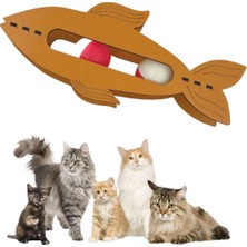  Starixa®  Kediler Için Ahşap 2 Toplu Eğimli  Sevimli Balık Şeklinde Eğitim Amaçlı Oyuncak
