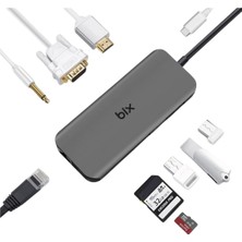 BX11HB Type-C To HDMI VGA Ethernet 3.5 mm Jack USB 3.0 Pd Kart Okuyucu Dönüştürücü Adaptör