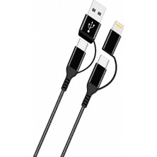 Hp-16 4in1 Çok Fonksiyonlu Hızlı Şarj Kablosu – 60W Pd Destekli Type-C & Usb-A To Type-C & Lightning Dönüştürücülü Örgülü Kablo (1.2 Metre)