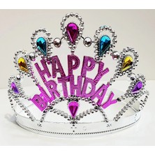 Ttt Gümüş Renk Happy Birthday Yazılı Doğum Günü Tacı-T