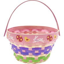 Çıkarılabilir Astarlı El Dokuması Pembe Rattan Paskalya Sepeti Sağlam Ahşap Taşıma Kolu Tavşan Desenli Piknik ve Yumurta Yuvarlak Hediyeler Çocuklar Için Sepetler Açık Hava Toplantıları Ekmek Kamp Ev