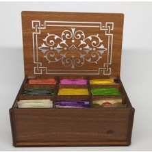 Ahşap Ceviz Renk Çay Kutusu 9 Bölmeli Kapaklı Bitki Çayı Saklama Kabı (Çaylar Dahil) Tea Box