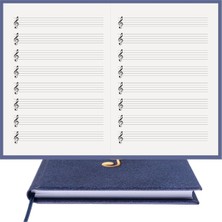 Müzik Nota Defteri - (Sol Anahtarlı, Sol Kesik Çizgili)% 100 El Yapımı, El Dikişi, (Iplik Dikiş) Kuşe Ciltli A/5 - Lacivert