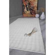 Dekoratif Bubble Uzun Tüylü Yumuşak Puffy Peluş Kaymaz Yıkanabilir Salon Koridor Halı Yolluk Krem 120 x 180