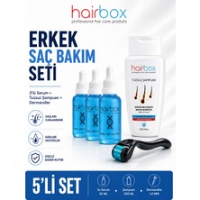 HAİRBOX Erkek Saç Serum, Ekonomik Saç Serum Seti ( 3'li Serum, 1 Şampuan, 1 Dermaroller )