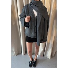 Suud Collection Gri Ura Triko Düğmeli Hırka