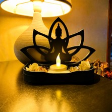 Alvera Lotus Buda Mumluk – 3D Baskı Dekoratif Tealight Mumluk-Siyah