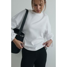 Suud Collection Ekru Katie Uzun Kollu Tişört Kadın Oversize Yumuşak Dokulu 34 Beden İç Göstermeyen