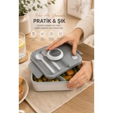 Porsima L-00927 Kendinden Kaşık Çatallı Beslenme Kabı Çantası - Taşınabilir Lunch Box - Sefer Tası 1250 ml