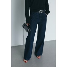 Suud Collection Mavi 88 Wide Leg Jean Kadın Geniş Kesim Pamuklu Denim Düz Desenli 40 Beden
