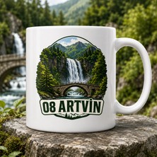Ajans 313 08 Artvin Temalı Baskılı Kupa Bardak Şelale, Köprü ve Dağ Manzaralı Tasarım