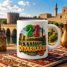 Ajans 313 21 Diyarbakır Temalı Baskılı Kupa Bardak Renkli Plaka, Surlar ve Karpuz Tasarımı