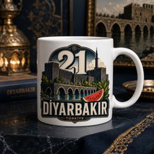 Ajans 313 21 Diyarbakır Temalı Baskılı Kupa Bardak Surlar, Köprü ve Karpuz Detaylı Tasarım