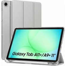 M.TK Moveteck Kapaklı Kılıf Gri Renkli Samsung Galaxy Tab A11 Plus/A9 Plus 11 inç Kalem Bölmeli Standlı