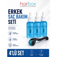 Hairbox Erkek Saç Serumu Seti – Doğal İçerikli Saç Çıkarıcı, 3 Adet Serum + Dermaroller, Her Saç Tipine Uygun