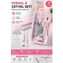 ArtMaster Pembe Metal Pergel Seti 9 Parça 1 Paket 9121 Profesyonel Pergel Çizim Proje Matematik Mimar Mühendis Çizim Seti Cetvel