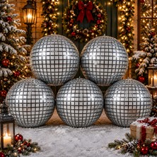 Kuzey Oyuncak Yüksek Kalite 5 Adet 46CM Gümüş Aynalı Disko Topu Yılbaşı Balonu Gümüş Aynalı Disko Topu Folyo Balon
