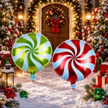 Kuzey Oyuncak Vıp Yüksek Kalite 2 Adet 40 cm Kırmızı Yeşil Lolipop Şeker Yılbaşı Balonu Lolipop Şeker Folyo Balon