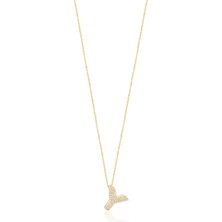 Emiliano Jewellery Zirkon Taşlı Altın Kaplamalı Y Harfi Gümüş Kolye