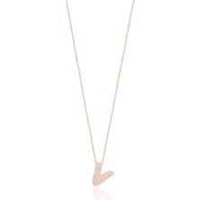 Emiliano Jewellery Zirkon Taşlı Altın Kaplamalı V Harfi Gümüş Kolye
