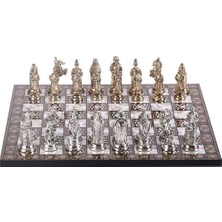 Büyük Boy Metal Osmanlı Bizans Satranç Takımı Parlak ve Sedef Desenli Mdf Ahşap Satranç Taht