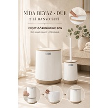 Okyanus Home Nida Beyaz Due Desenli Eko 2'li Wc Kova ve Fırça Seti Modern Stil Suya Dayanıklı