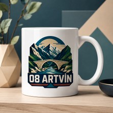 Ajans 313 08 Artvin Temalı Baskılı Kupa Bardak – Dağ, Akarsu ve Taş Köprü Modern Tasarım