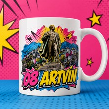 Ajans 313 08 Artvin Temalı Baskılı Kupa Bardak – Atatepe ve Şehir Manzaralı Pop Art Tasarım