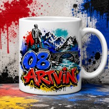 Ajans 313 08 Artvin Temalı Baskılı Kupa Bardak – Atatepe, Taş Köprü ve Dağ Graffiti Tasarım