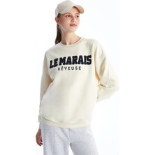 Lc Waikiki Yeni Sezon Bisiklet Yaka Nakışlı Oversize Kadın Kalın Sweatshirt