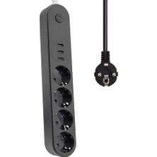 Evimdeyokyok Akım Korumalı Isıya Dayanıklı 4 Lü 2 mt Uzatma 3 Adet USB 3402